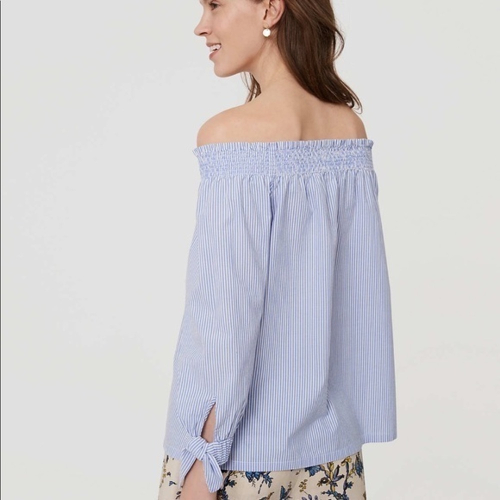 Loft Striped Off The Shoulder Top blue S